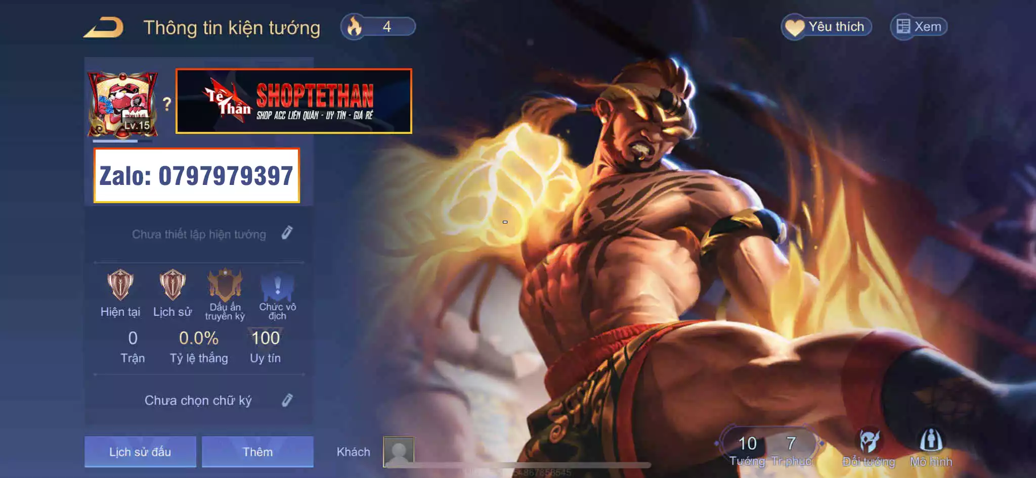 ACC REG: Raz chiến thần muay thái, sẵn tướng, free đổi tên, trắng thông tin... giá siêu rẻ chỉ 30k